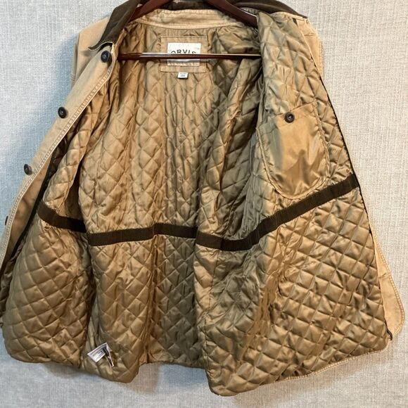 Orvis Jacket Mens XXL Brown Chore Barn Coat Canvas Quilt Lined Corduroy Collar - Picture 8 of 16